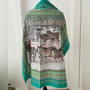 VINTAGE Skemo Signed Scarf Eleanor Paine Aesotica Wolf Birch Theme Made Italy